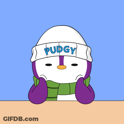 A Penguin Is Wearing A Hat That Says Pudgy GIF