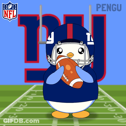 A Penguin Is Wearing A Helmet And Holding A Football In Front Of A Nfl Logo GIF