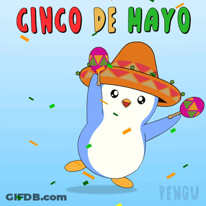 A Penguin Is Wearing A Sombrero And Holding Maracas In A Cartoon For Cinco De Mayo GIF