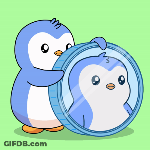 A Penguin Looking At Itself In A Mirror With The Number 3 On It GIF