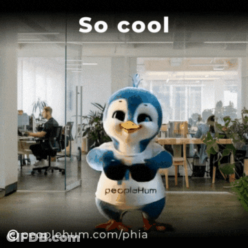 A Penguin Mascot Is Wearing A Shirt That Says Peoplehum On It GIF
