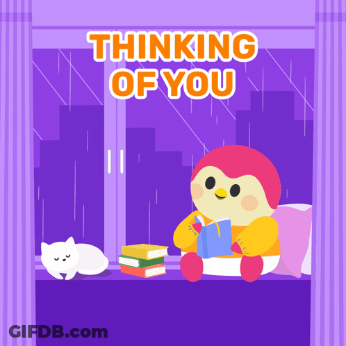 Penguin Reading Book With Thinking Of You GIF