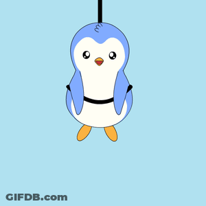 A Penguin Sitting On Top Of A Purple Heart That Says I Love You GIF