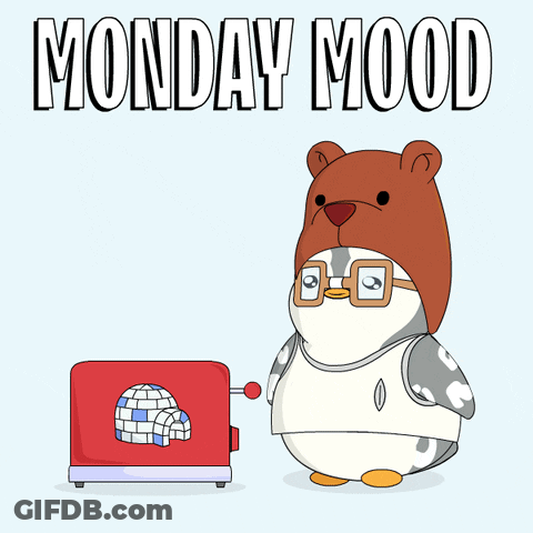 A Penguin Wearing A Bear Hat Is Standing Next To A Toaster With A Slice Of Bread In It GIF