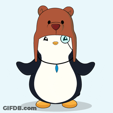 A Penguin Wearing A Bear Hat With A Magnifying Glass On Its Eye GIF