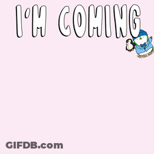 A Penguin Wearing A Blue Hat And Bow Tie Is Holding Another Penguin And The Words I 'M Coming GIF