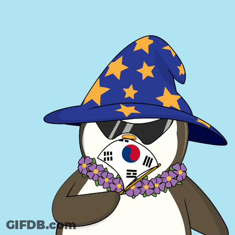 A Penguin Wearing A Blue Hat And Sunglasses Holds A Flag GIF