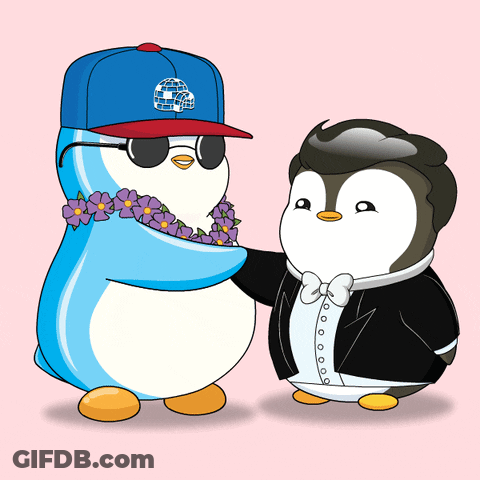 A Penguin Wearing A Blue Hat With A Globe On It GIF