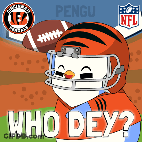 A Penguin Wearing A Football Helmet And A Cincinnati Bengals Logo GIF