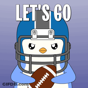 A Penguin Wearing A Football Helmet And Holding A Football With The Words Let 'S Go Above It GIF