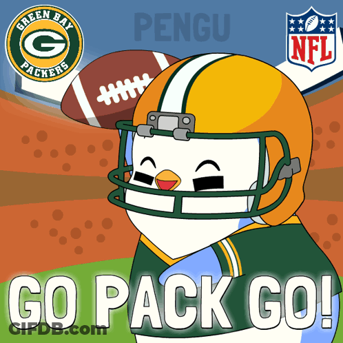 A Penguin Wearing A Green Bay Packers Football Helmet GIF