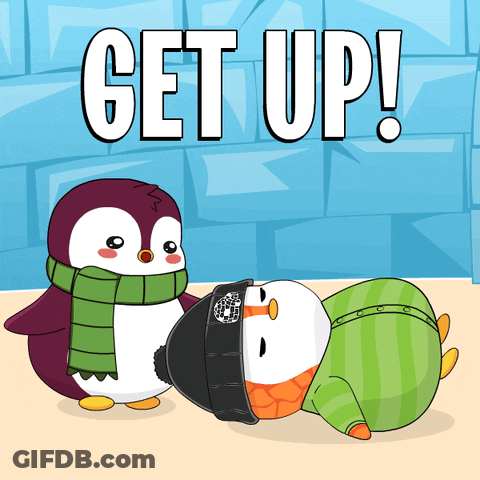 A Penguin Wearing A Green Scarf And A Black Hat Is Standing Next To Another Penguin Wearing A Green Scarf GIF
