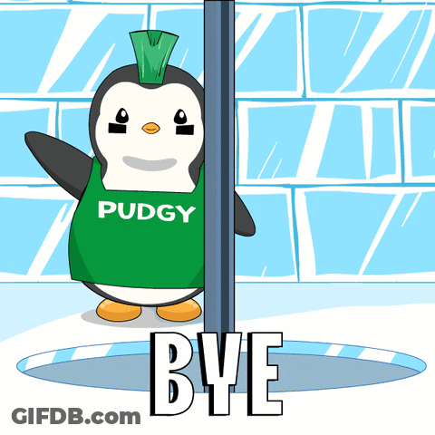 A Penguin Wearing A Green Vest That Says Pudgy On It GIF