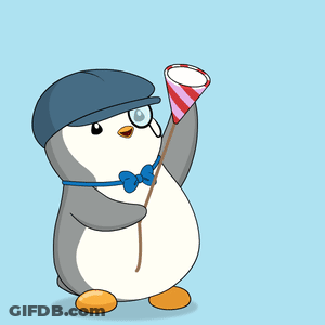 A Penguin Wearing A Hat And A Bow Tie Is Holding A Party Popper GIF