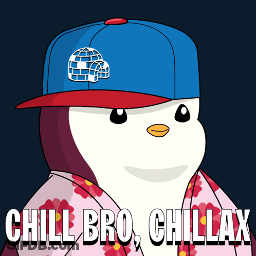 A Penguin Wearing A Hat And A Shirt That Says Chill Bro GIF