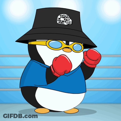 A Penguin Wearing A Hat And Boxing Gloves GIF