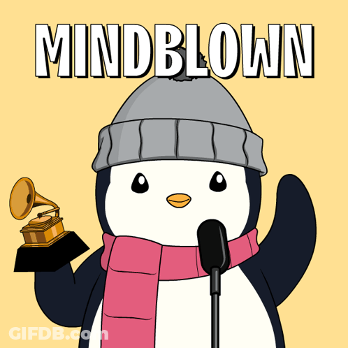 A Penguin Wearing A Hat And Scarf Holds A Grammy Trophy GIF