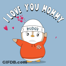 A Penguin Wearing A Hat That Says Pupgk Is Surrounded By Hearts And Says I Love You Mommy GIF