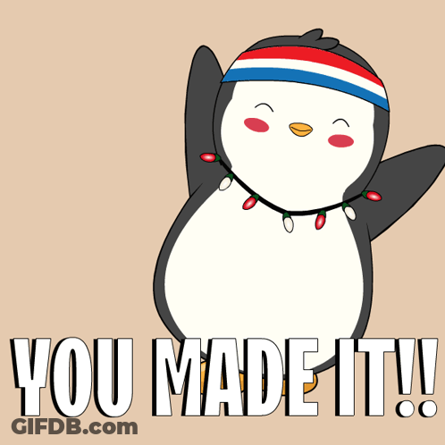 A Penguin Wearing A Headband With The Words You Made It On It GIF