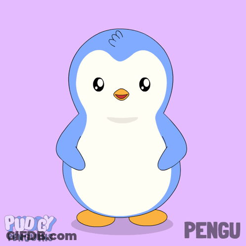 A Penguin Wearing A Heart Shaped Glasses Is Surrounded By Red Hearts And The Name Pengu On The Bottom GIF