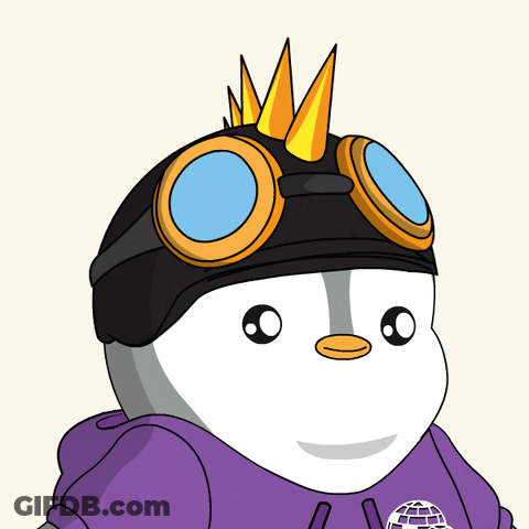 A Penguin Wearing A Helmet And Goggles Has A Crown On His Head GIF
