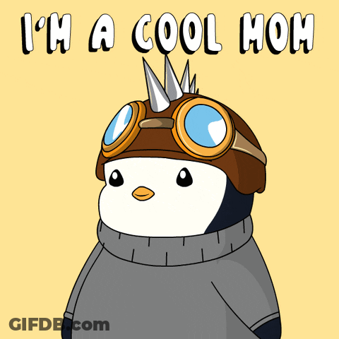 A Penguin Wearing A Helmet And Goggles With The Words I 'M A Cool Mom Above It GIF