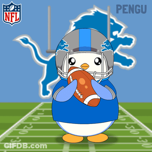 A Penguin Wearing A Helmet And Holding A Football In Front Of An NFL Logo GIF