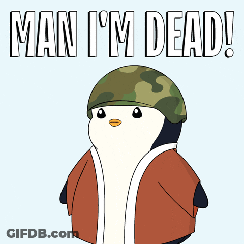 A Penguin Wearing A Helmet Says Man I 'M Dead ! GIF