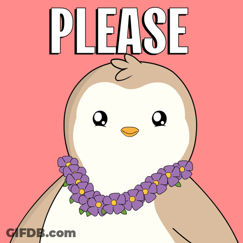 A Penguin Wearing A Lei Of Purple Flowers Is Asking For A Please GIF