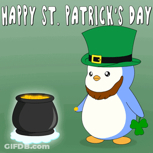 A Penguin Wearing A Leprechaun Hat And A Pot Of Gold GIF