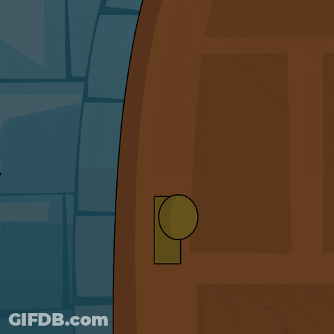A Penguin Wearing A Mask And A Hat Is Peeking Out From Behind An Orange Door GIF