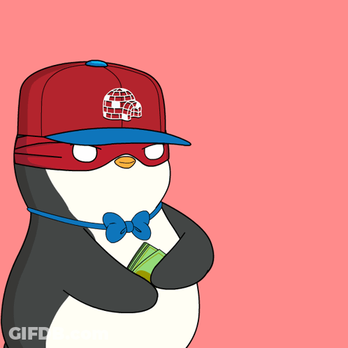 A Penguin Wearing A Mask And A Hat With A Globe On It GIF