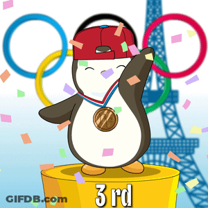 A Penguin Wearing A Medal Stands On A Podium With The Number 3Rd On It GIF