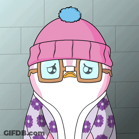 A Penguin Wearing A Pink Hat And Glasses GIF