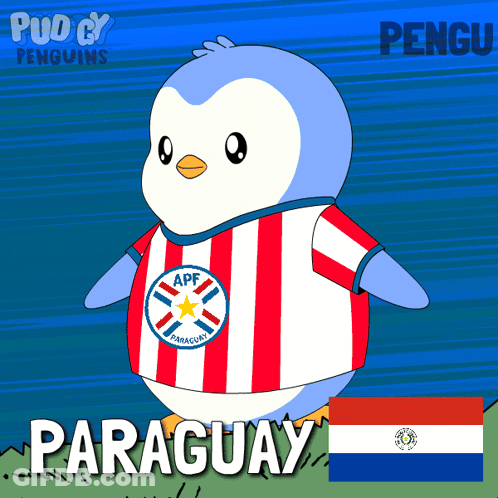 A Penguin Wearing A Red And White Striped Shirt With The Word Paraguay On It GIF