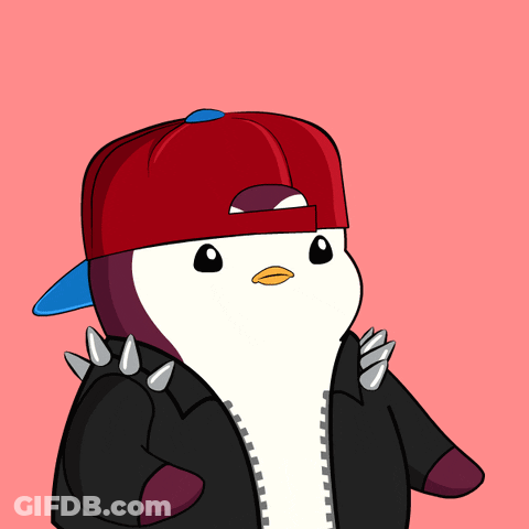 A Penguin Wearing A Red Hat And A Black Jacket With Spikes On The Shoulders Says Oh Gosh GIF