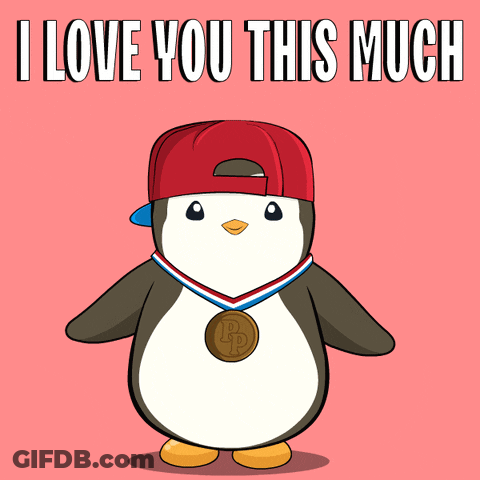 A Penguin Wearing A Red Hat And A Medal With The Letter P On It GIF