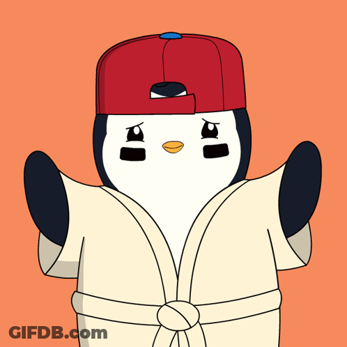 A Penguin Wearing A Robe And A Red Hat GIF