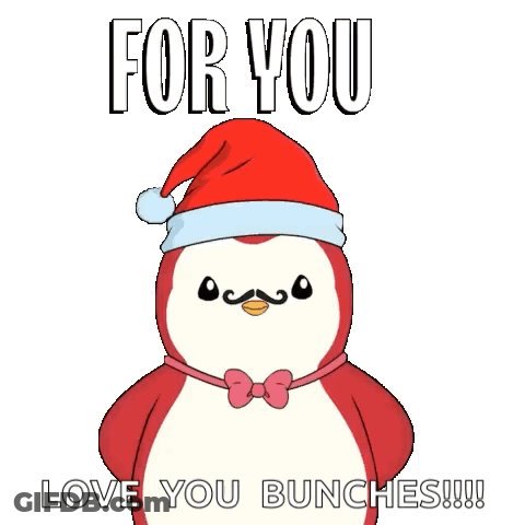 Penguin Santa Hat Holding Gift Says Love You Bunches GIF