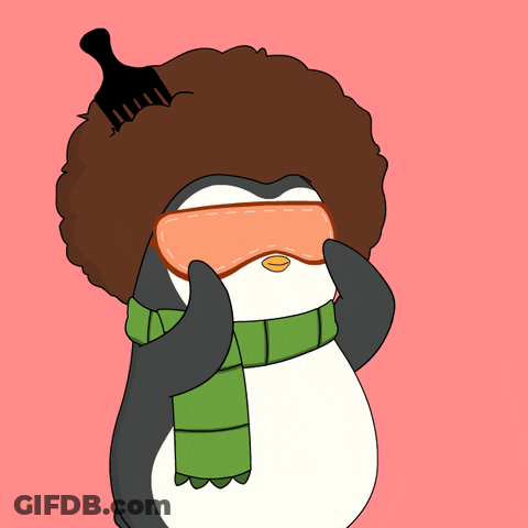 A Penguin Wearing A Scarf And Sunglasses Has A Comb In Its Hair GIF
