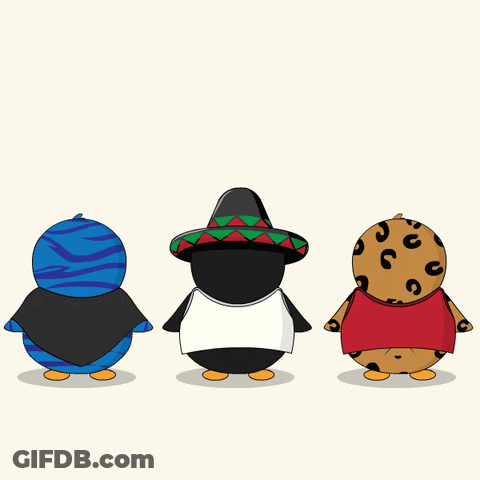 A Penguin Wearing A Sombrero And A Cookie Wearing A Leopard Print Shirt Say Yes GIF