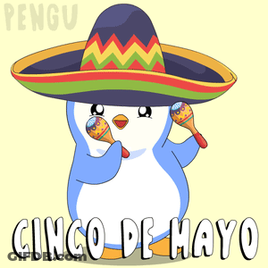 A Penguin Wearing A Sombrero And Holding Maracas With The Words Cinco De Mayo Below It GIF