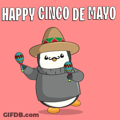 A Penguin Wearing A Sombrero And Sweater Is Holding Maracas And Wishing Happy Cinco De Mayo GIF