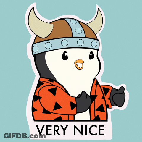 A Penguin Wearing A Viking Helmet Is Giving A Thumbs Up And Says Very Nice GIF