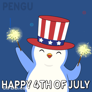 A Penguin Wearing An Uncle Sam Hat Is Holding Sparklers And Wishing Everyone Happy 4Th Of July GIF