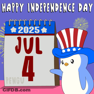 A Penguin Wearing An Uncle Sam Hat Is Standing Next To A Calendar That Says July 4 2025 GIF
