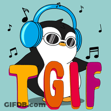 A Penguin Wearing Headphones And Sunglasses With The Word Tgif Behind It GIF
