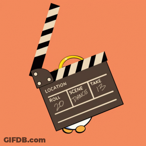 A Penguin Wearing Headphones Holds A Clapper Board That Says Location GIF