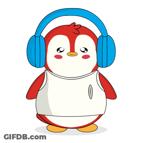 A Penguin Wearing Headphones Holds A Heart In His Hands GIF