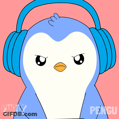 A Penguin Wearing Headphones Holds A Stop Sign GIF
